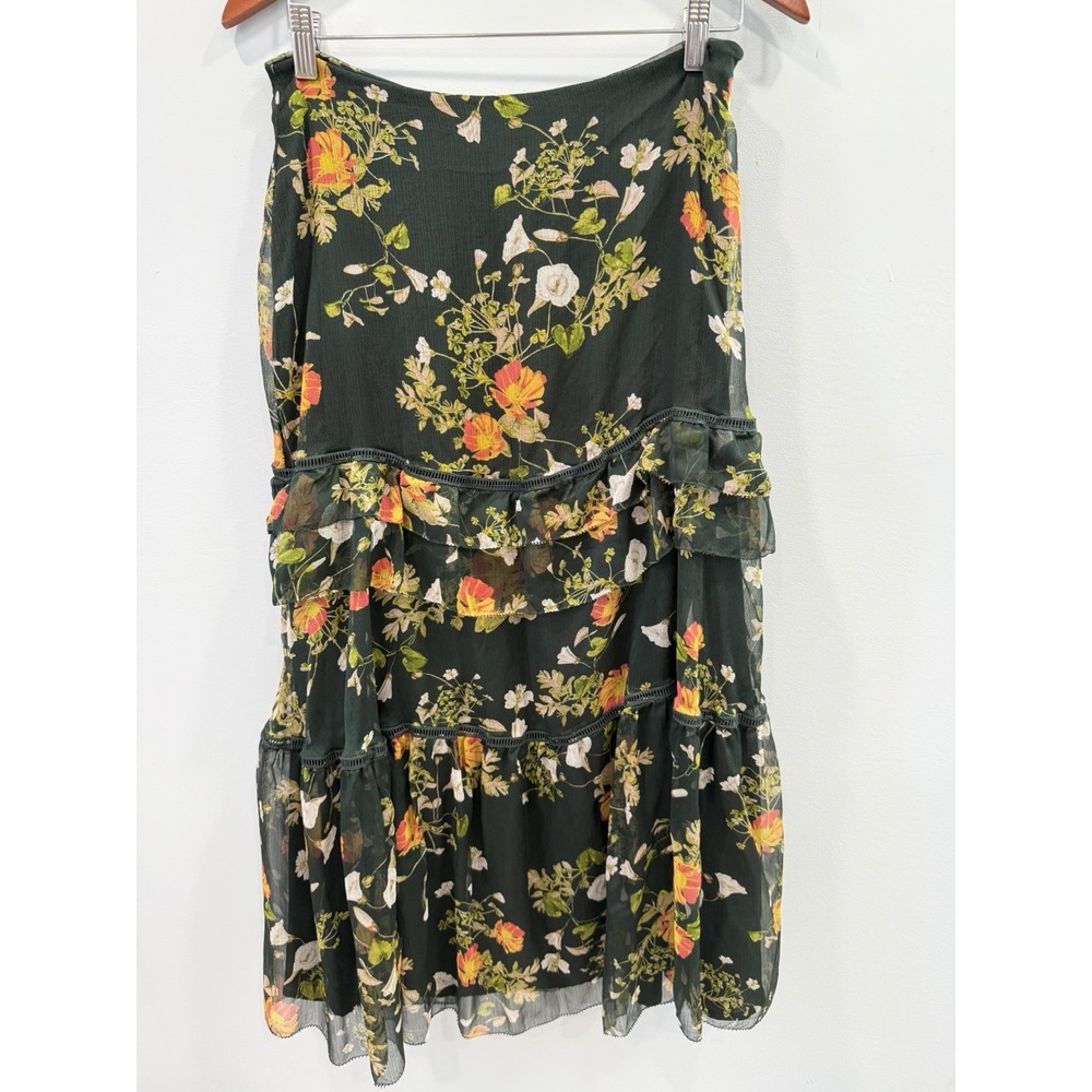 Lauren Ralph Lauren Floral Tiered Maxi Skirt Black Sheer Boho Size 4-10 Romantic